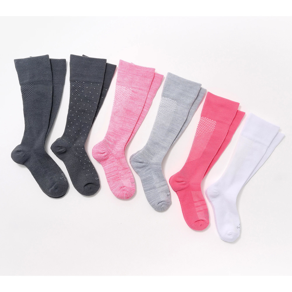 Tommie Copper 6Pk SnugStay WOTC Compression Socks Pink Dot - Large